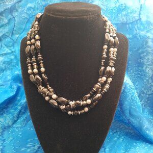 Three-Strand Black Bead Necklace
